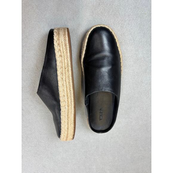 Vince Shoes - Vince Ulla black leather mule slip-on espadrille platform clog 9.5 transitional
